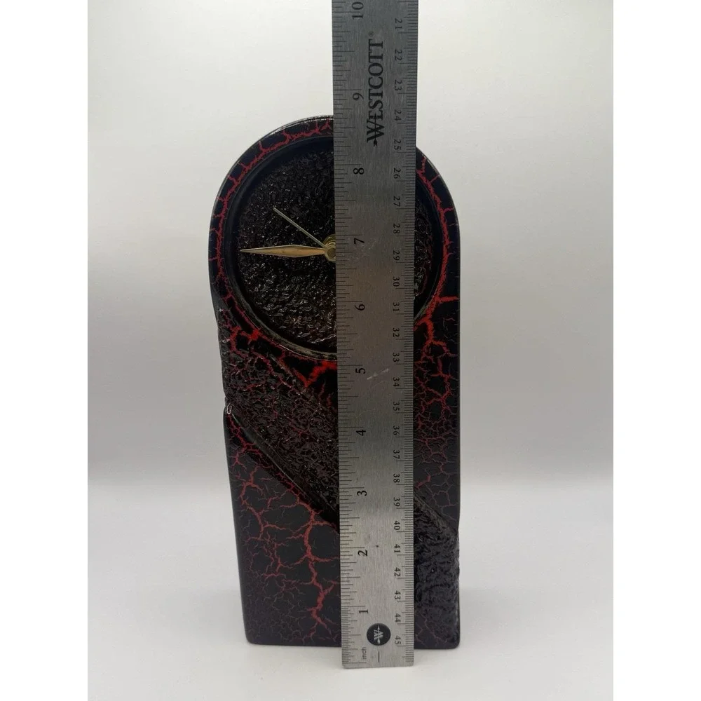 Vintage Artisan‎ Mantel Clock Black Red Crackle Finish Quartz Studio Art Lava